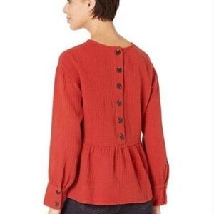 Madewell SZ XS Gauze Button Back Peplum Top